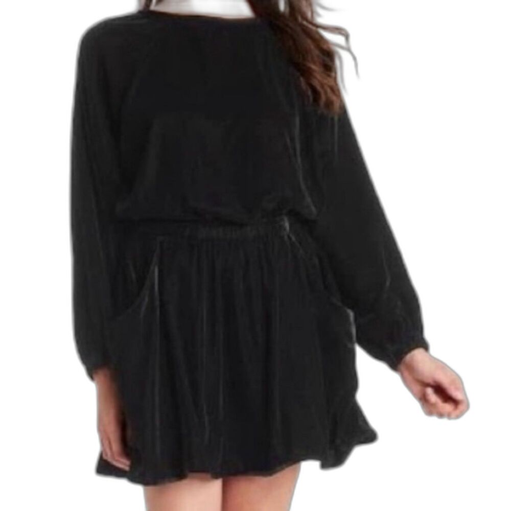 Women's Long Sleeve Velvet Mini A-Line Dress - Universal Thread Black L